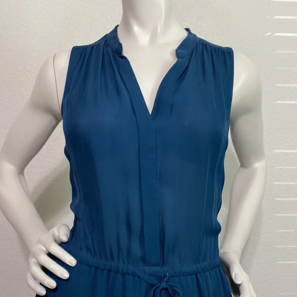 Babaton Aritzia Benedict 100% Silk Blue Pleated Mini Dress Tie Waist Size XS - Picture 3 of 10